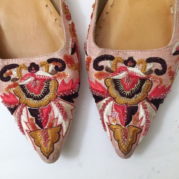 Pedder Embroidered Beaded Slip On Pointed Toe Flats 35 - Picture 4 of 9